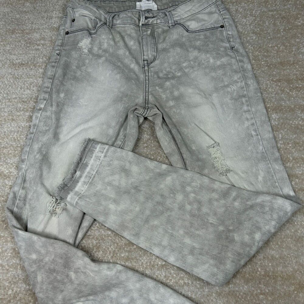 Republic Denim Jeans Womens 27 Gray Acid Wash Distressed Raw Hem Skinny Ankle